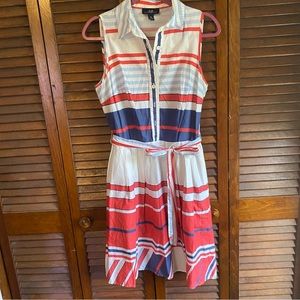 Women’s tie-waist striped button front dress